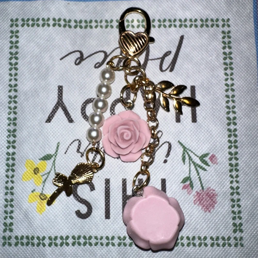 NWT light purple roses charm keychain purse charm